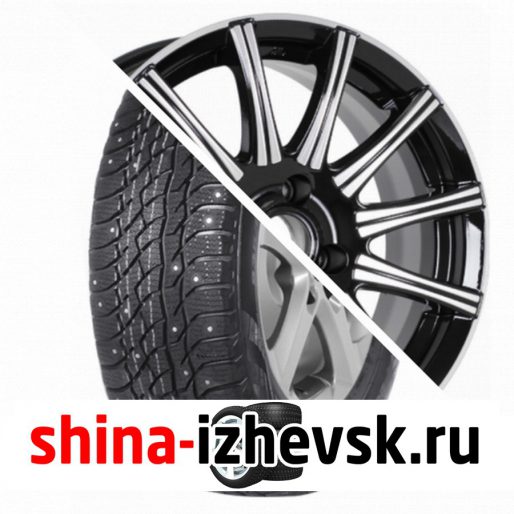 Колесо в сборе Viatti Bosco Nordico (V-523) 205/70 R15 T 96 + КиК Сиеста 6xR15 4×98 ET40 DIA67.1 Черный глянцевый с полированными элементами лицевой поверхности в Ижевске